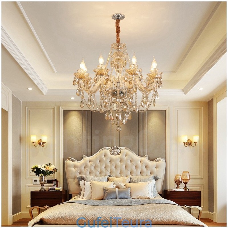 8 נברשת נר קריסטל אלגנטית בצבע קוניאק בהיר