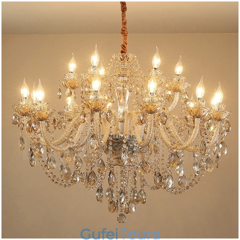 18 (12+6) צבע קוניאק בהיר נברשת נר קריסטל אלגנטית