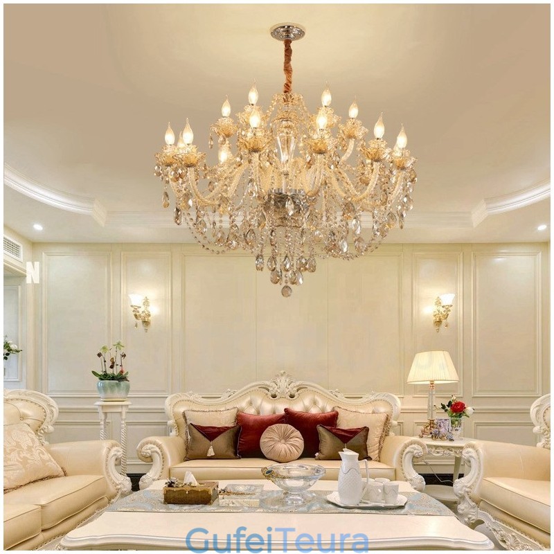 18 (12+6) צבע קוניאק בהיר נברשת נר קריסטל אלגנטית