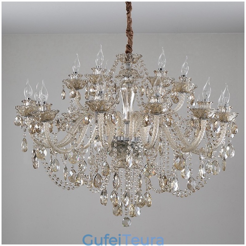 18 (12+6) צבע קוניאק בהיר נברשת נר קריסטל אלגנטית