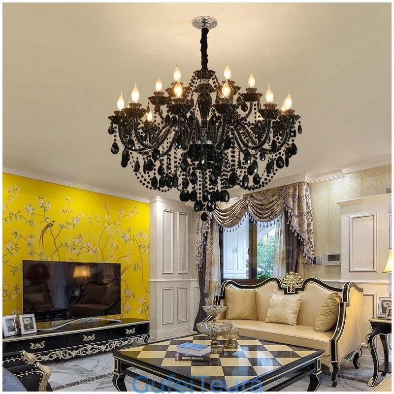 18 (12+6) נברשת נר קריסטל אלגנטית בצבע שחור בהיר