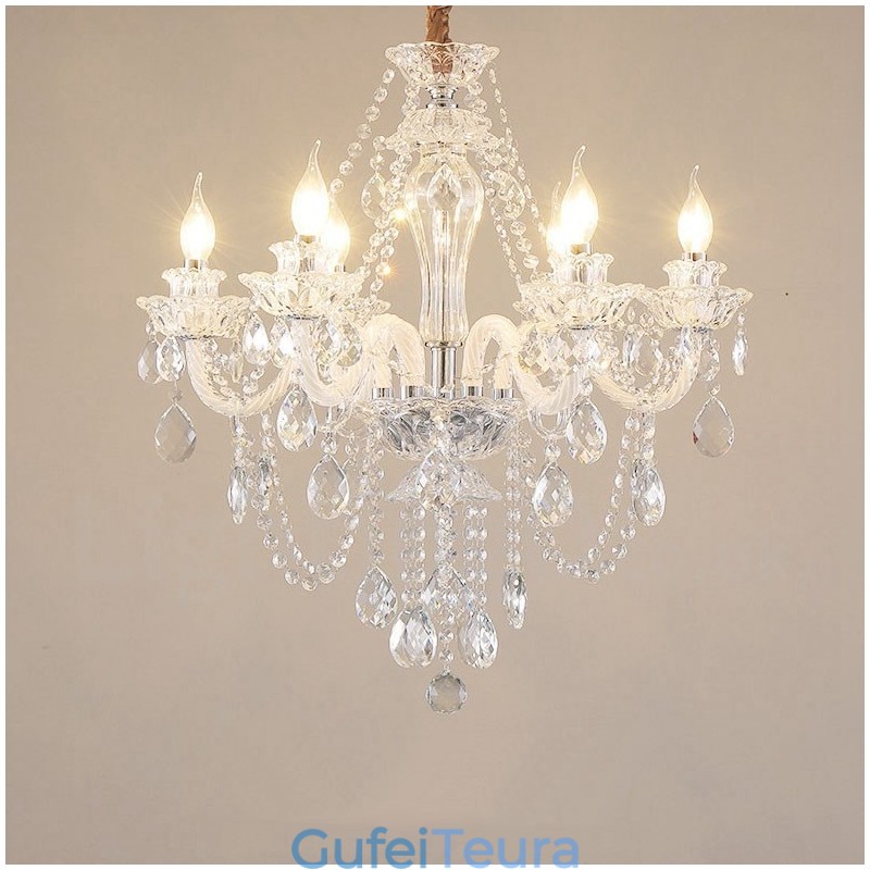 נברשת 6 אור קריסטל שקוף עיצוב מיוחד עם זרועות לבנות