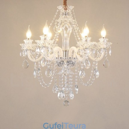 נברשת 6 אור קריסטל שקוף עיצוב מיוחד עם זרועות לבנות