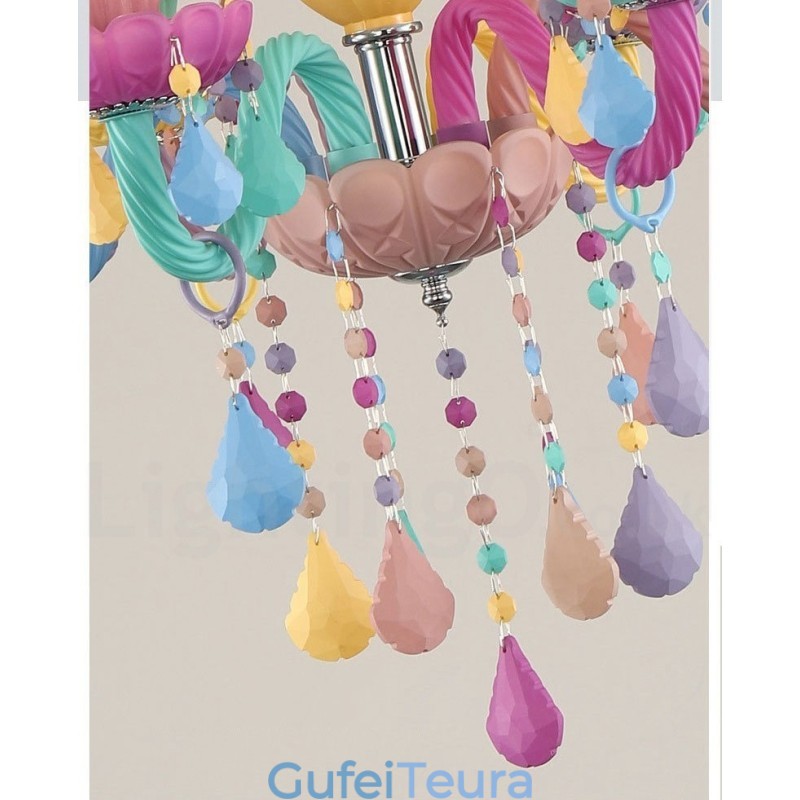 נברשת מקרון 6 אור עם מיני נר קריסטל רב צבעים לילדים לילדים