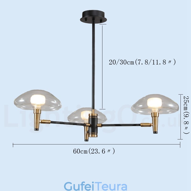 נברשת 3 אור מיני סטייל Uplight בגימור צבוע אלקטרו עם גווני זכוכית