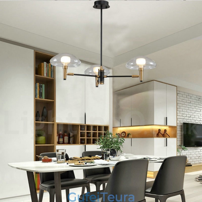 נברשת 3 אור מיני סטייל Uplight בגימור צבוע אלקטרו עם גווני זכוכית