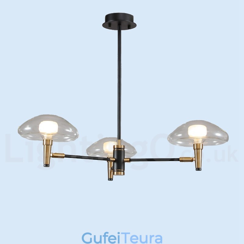 נברשת 3 אור מיני סטייל Uplight בגימור צבוע אלקטרו עם גווני זכוכית