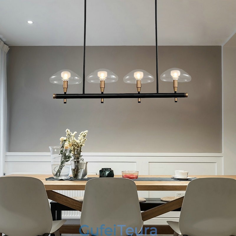 4 נברשת בגימור צבוע אלקטרו ליניארי בהיר עם גוונים מזכוכית