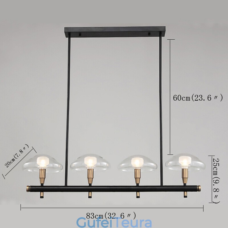 4 נברשת בגימור צבוע אלקטרו ליניארי בהיר עם גוונים מזכוכית