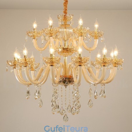 18 (12+6) צבע שמפניה בהירה נברשת נר קריסטל אלגנטית