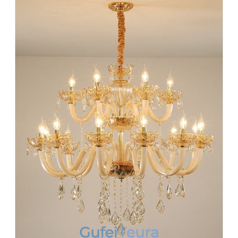 18 (12+6) צבע שמפניה בהירה נברשת נר קריסטל אלגנטית