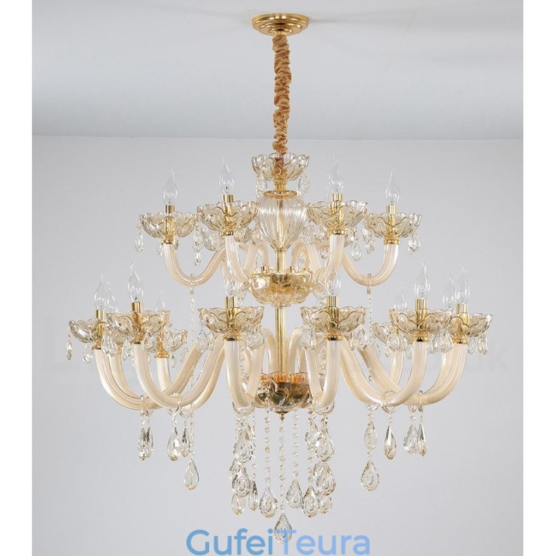 18 (12+6) צבע שמפניה בהירה נברשת נר קריסטל אלגנטית