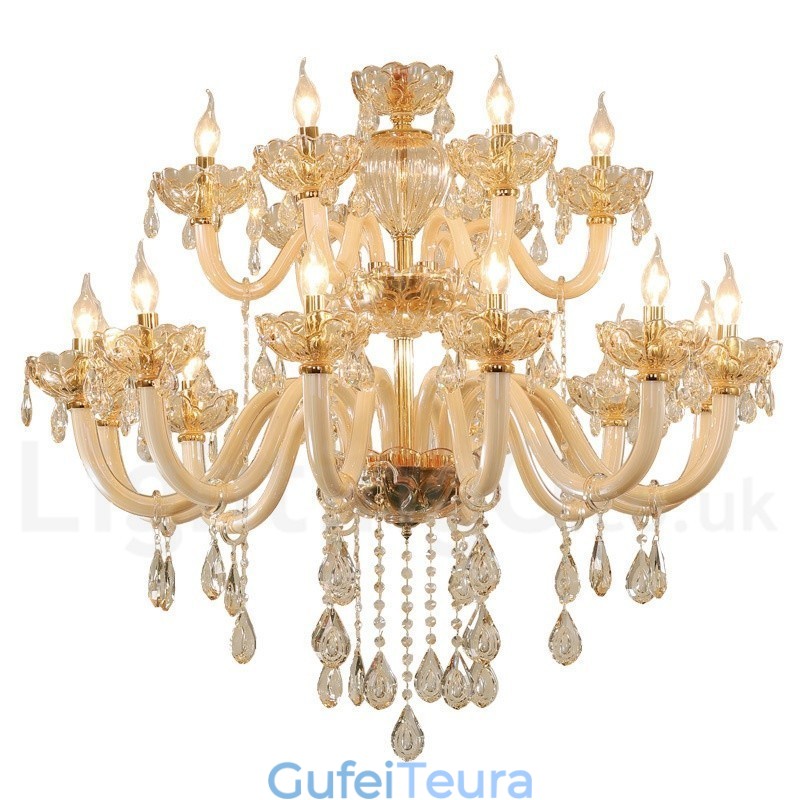 18 (12+6) צבע שמפניה בהירה נברשת נר קריסטל אלגנטית