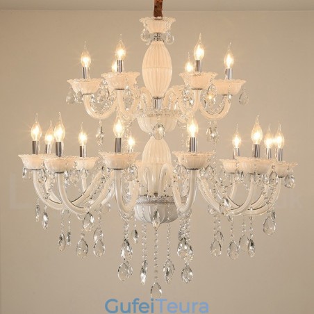 18 (12+6) נברשת נר אלגנטית לבן בהיר עם קריסטל