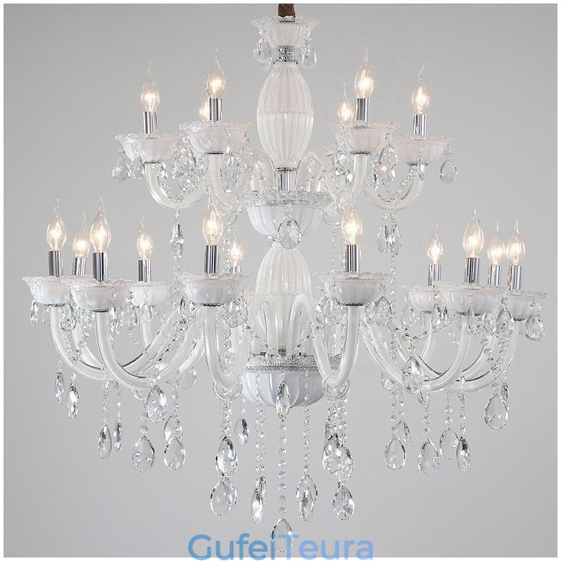 18 (12+6) נברשת נר אלגנטית לבן בהיר עם קריסטל