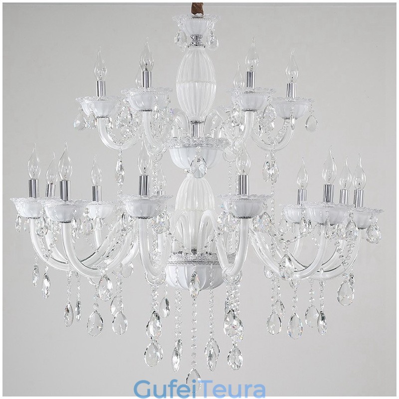 18 (12+6) נברשת נר אלגנטית לבן בהיר עם קריסטל