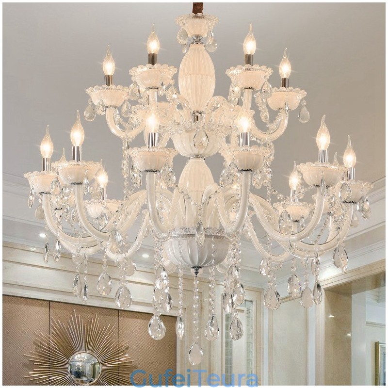 18 (12+6) נברשת נר אלגנטית לבן בהיר עם קריסטל