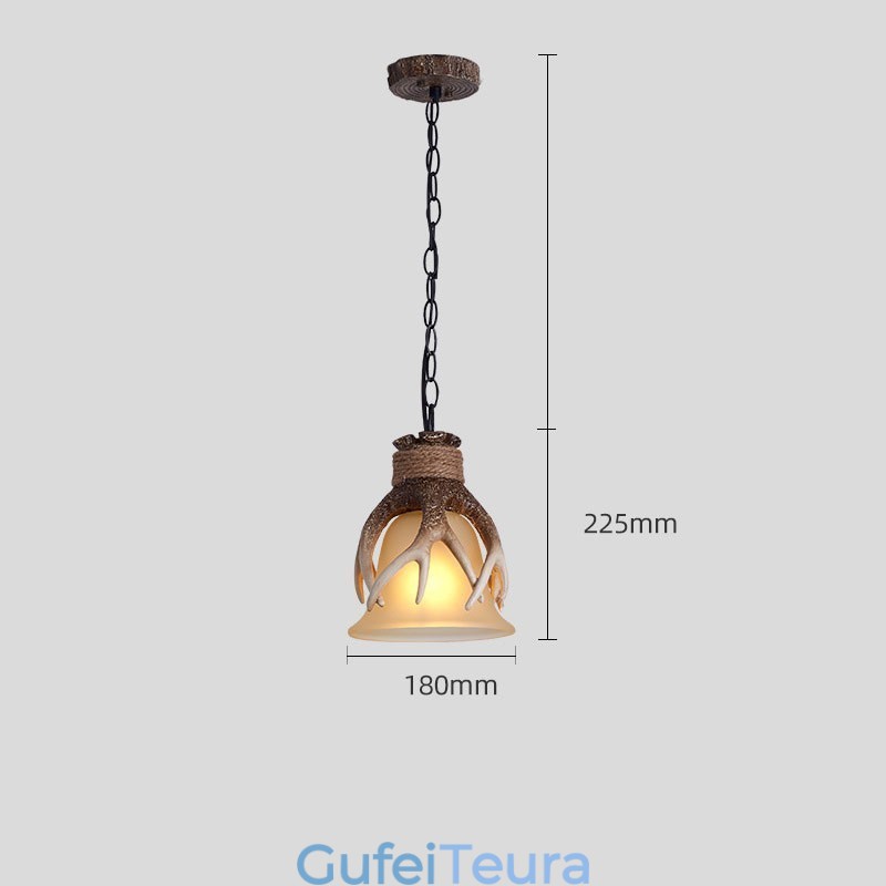 אור אחד כפרי אומנותי רטרו Antler עתיק תליון אור עם גוון זכוכית