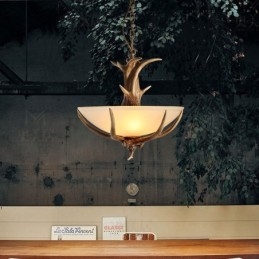 אור אחד כפרי אומנותי רטרו Antler עתיק תליון אור עם גוון זכוכית