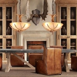 אור אחד כפרי אומנותי רטרו Antler עתיק תליון אור עם גוון זכוכית