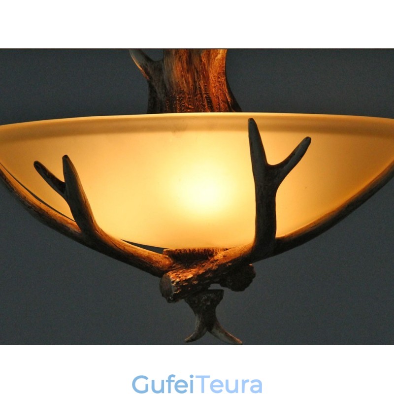 אור אחד כפרי אומנותי רטרו Antler עתיק תליון אור עם גוון זכוכית