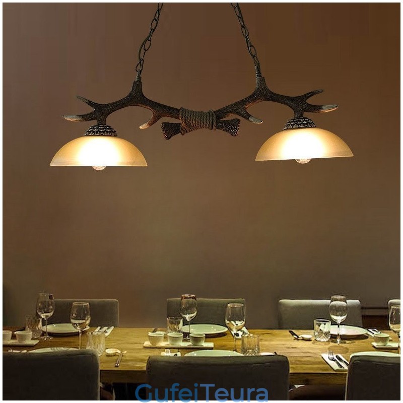 2 אור שחור כפרי אומנותי רטרו Antler עתיק תליון אור עם גוון זכוכית