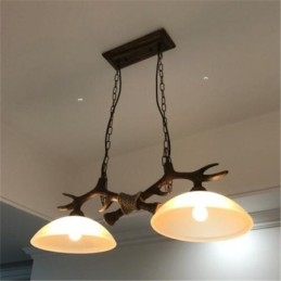 2 אור שחור כפרי אומנותי רטרו Antler עתיק תליון אור עם גוון זכוכית