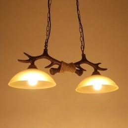 2 אור שחור כפרי אומנותי רטרו Antler עתיק תליון אור עם גוון זכוכית