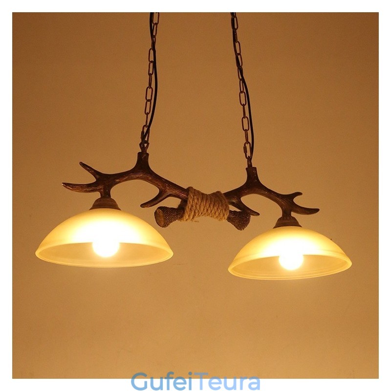 2 אור שחור כפרי אומנותי רטרו Antler עתיק תליון אור עם גוון זכוכית