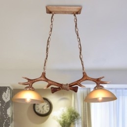 2 חום בהיר כפרי אומנותי רטרו Antler עתיק תליון אור עם גוון זכוכית