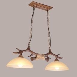 2 חום בהיר כפרי אומנותי רטרו Antler עתיק תליון אור עם גוון זכוכית