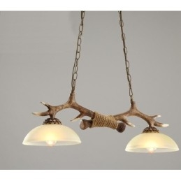 2 חום בהיר כפרי אומנותי רטרו Antler עתיק תליון אור עם גוון זכוכית