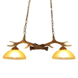 2 חום בהיר כפרי אומנותי רטרו Antler עתיק תליון אור עם גוון זכוכית