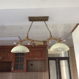 2 חום בהיר כפרי אומנותי רטרו Antler עתיק תליון אור עם גוון זכוכית