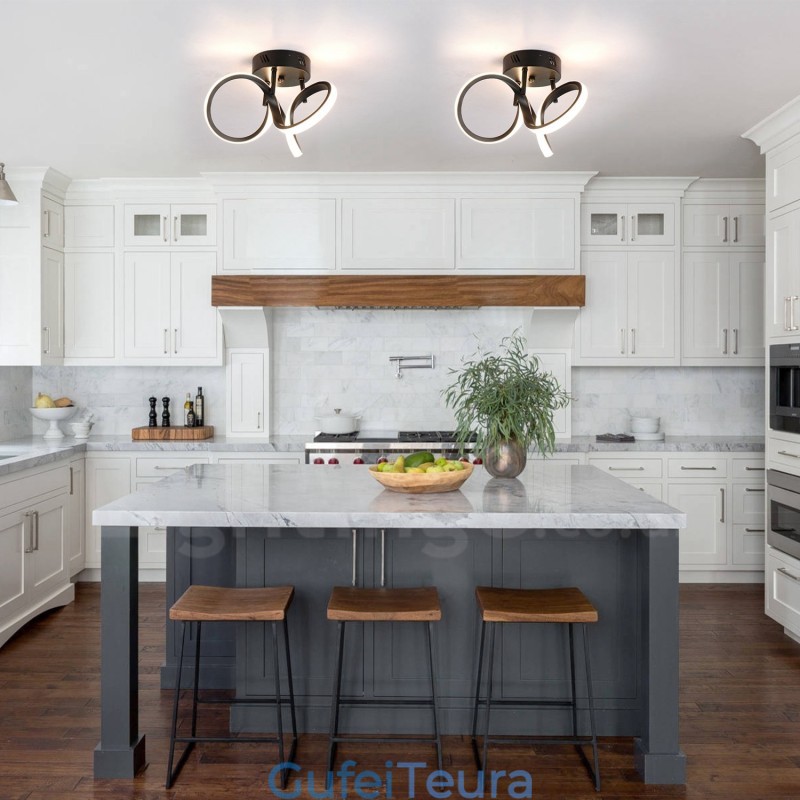 מתג Triac ניתן לעמעום שחור מודרני עכשווי בסגנון נורדי מנורת תקרה עגולה