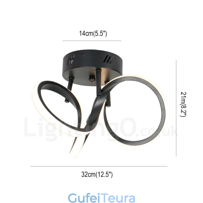 מתג Triac ניתן לעמעום שחור מודרני עכשווי בסגנון נורדי מנורת תקרה עגולה