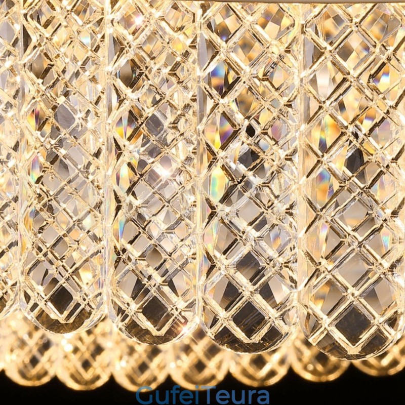 אור תליון קריסטל מרובע 1 2 טבעות K9 קריסטל תאורה פנימית לתקרה