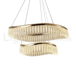 אור תליון קריסטל מרובע 1 2 טבעות K9 קריסטל תאורה פנימית לתקרה