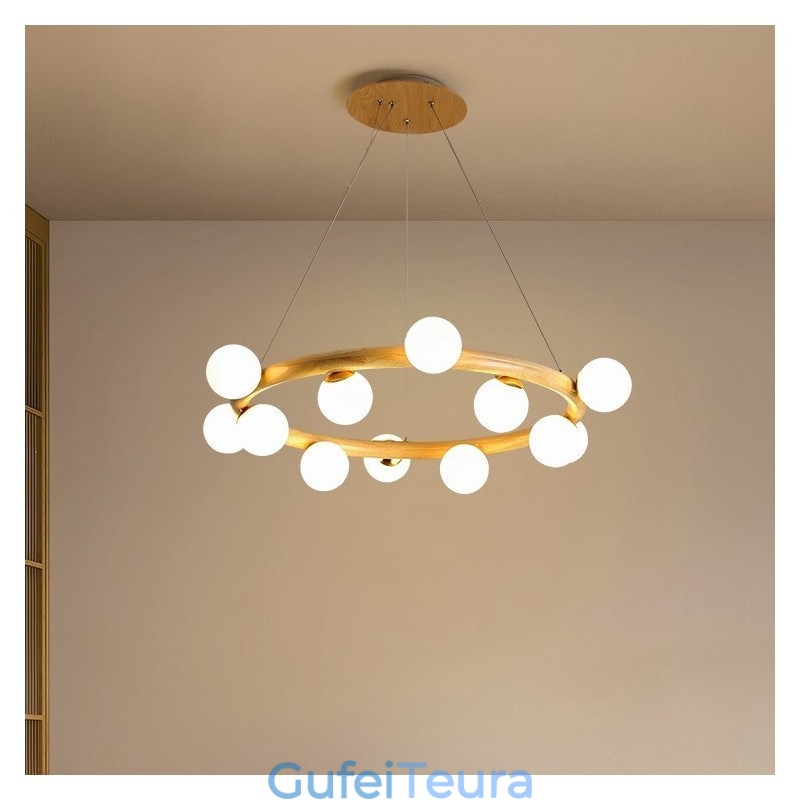 נברשת תליון עץ נורדי פשוט מודרני עם גווני שעועית