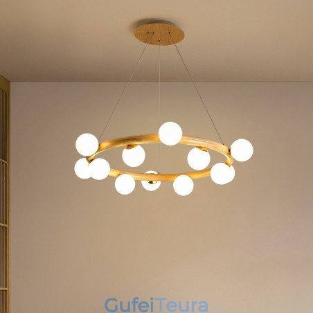 נברשת תליון עץ נורדי פשוט מודרני עם גווני שעועית