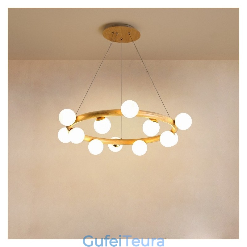 נברשת תליון עץ נורדי פשוט מודרני עם גווני שעועית