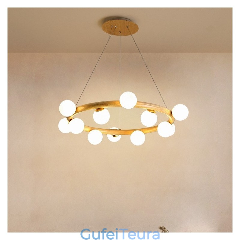 נברשת תליון עץ נורדי פשוט מודרני עם גווני שעועית