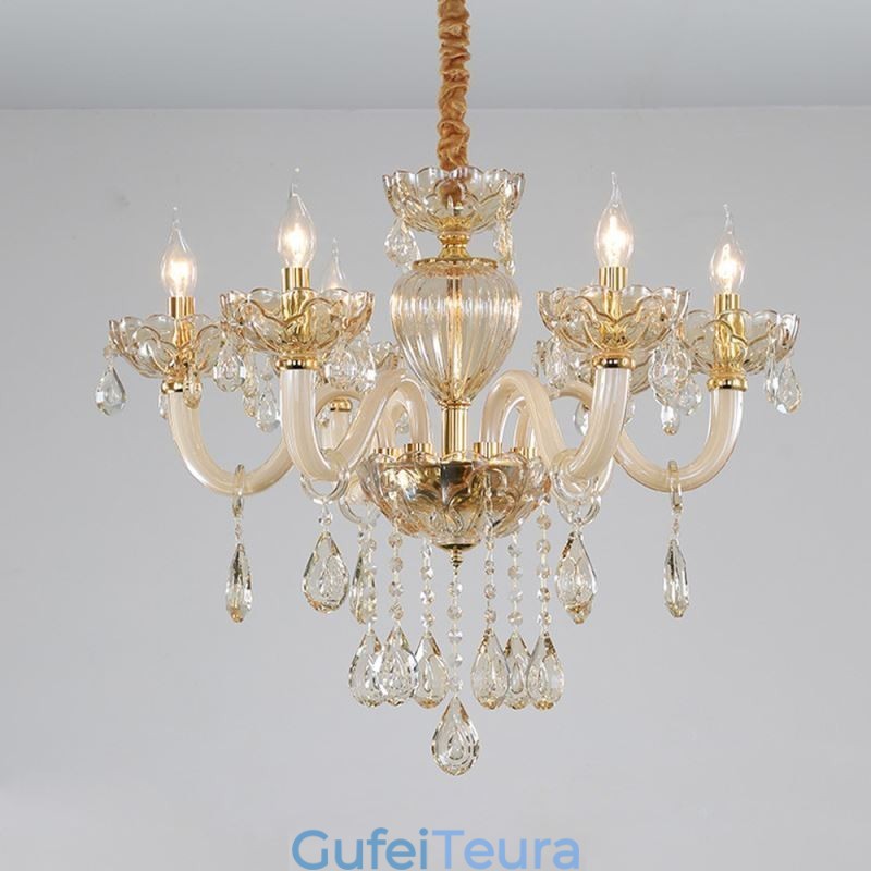 נברשת קריסטל מדהימה בצבע קוניאק אירופאי אור תקרה גוף זכוכית 8 אורות