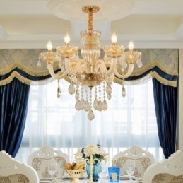 נברשת קריסטל מדהימה בצבע קוניאק אירופאי אור תקרה גוף זכוכית 8 אורות