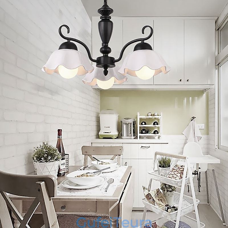 אור תליון ברזל נורדי בצורת פרח נברשת מנורת זכוכית