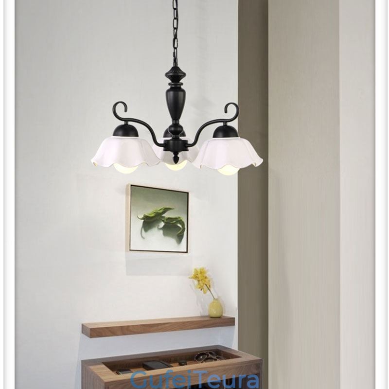 אור תליון ברזל נורדי בצורת פרח נברשת מנורת זכוכית