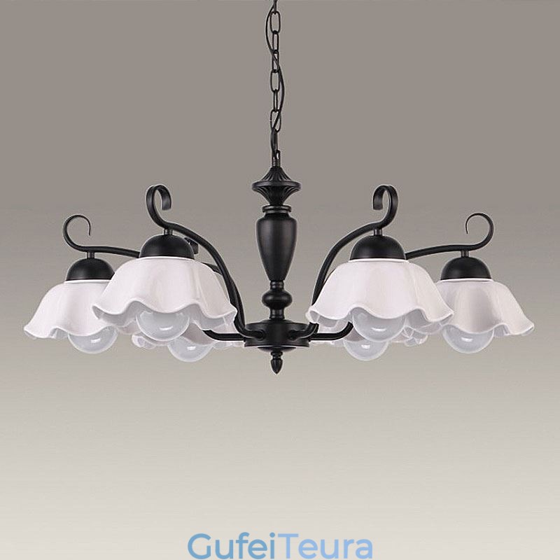 אור תליון ברזל נורדי בצורת פרח נברשת מנורת זכוכית