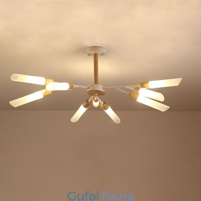 אור תליון נורדי תאורת עץ מלא מודרנית