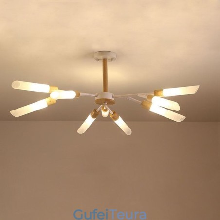 אור תליון נורדי תאורת עץ מלא מודרנית