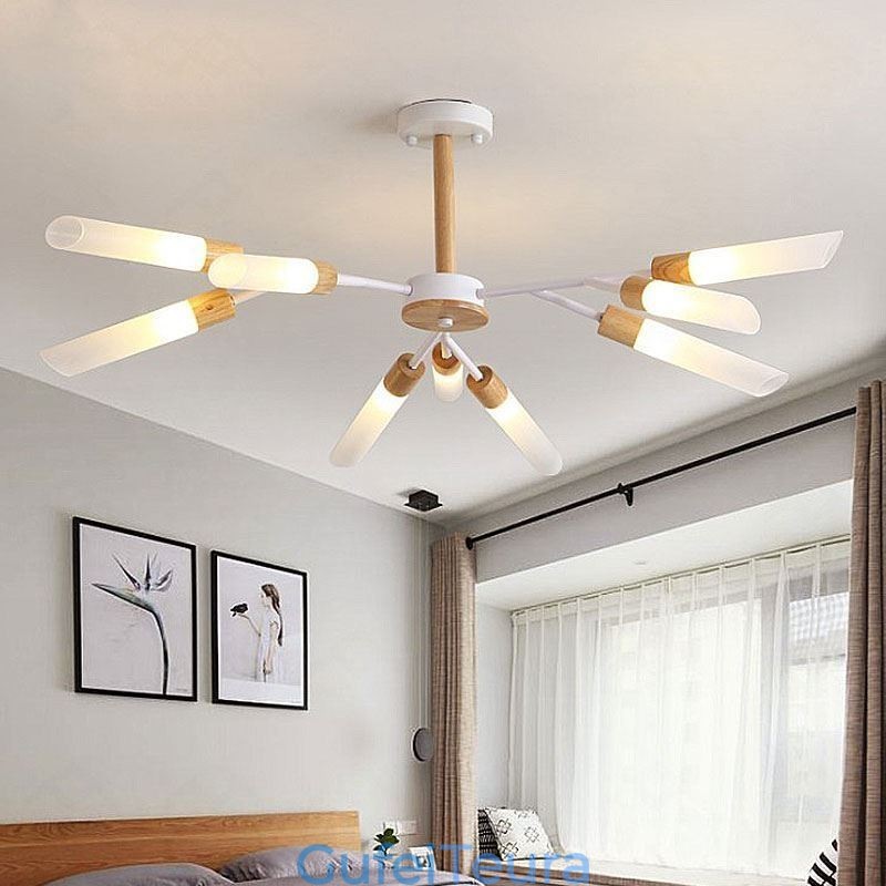 אור תליון נורדי תאורת עץ מלא מודרנית